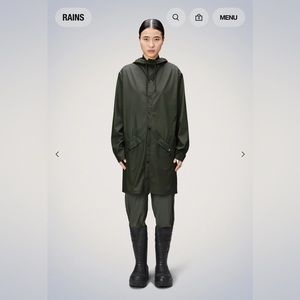 NWT Rains Long Jacket Evergreen Raincoat - Medium